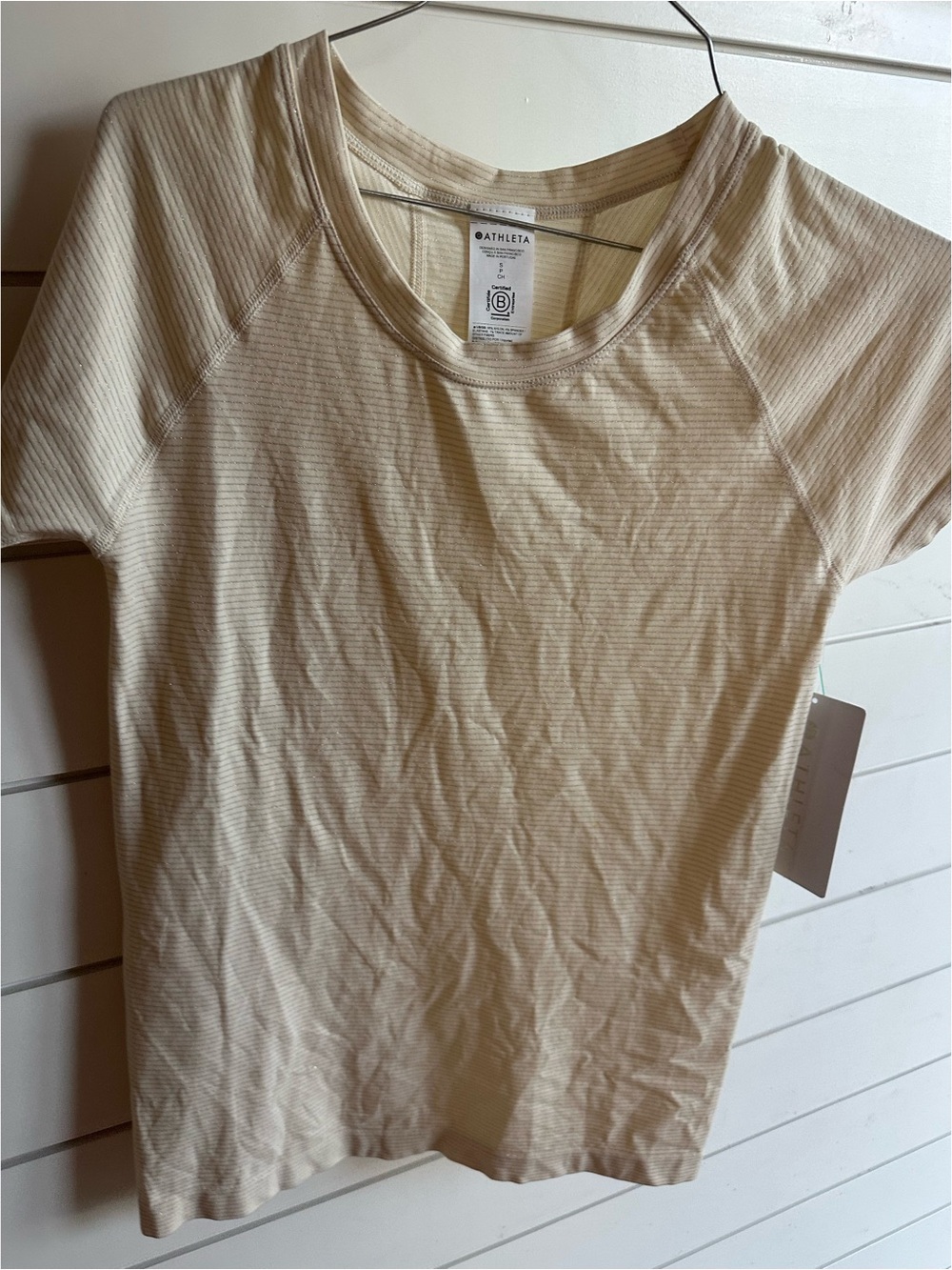 Athleta Cream Thin-Striped Short Sleeve Tee NWT